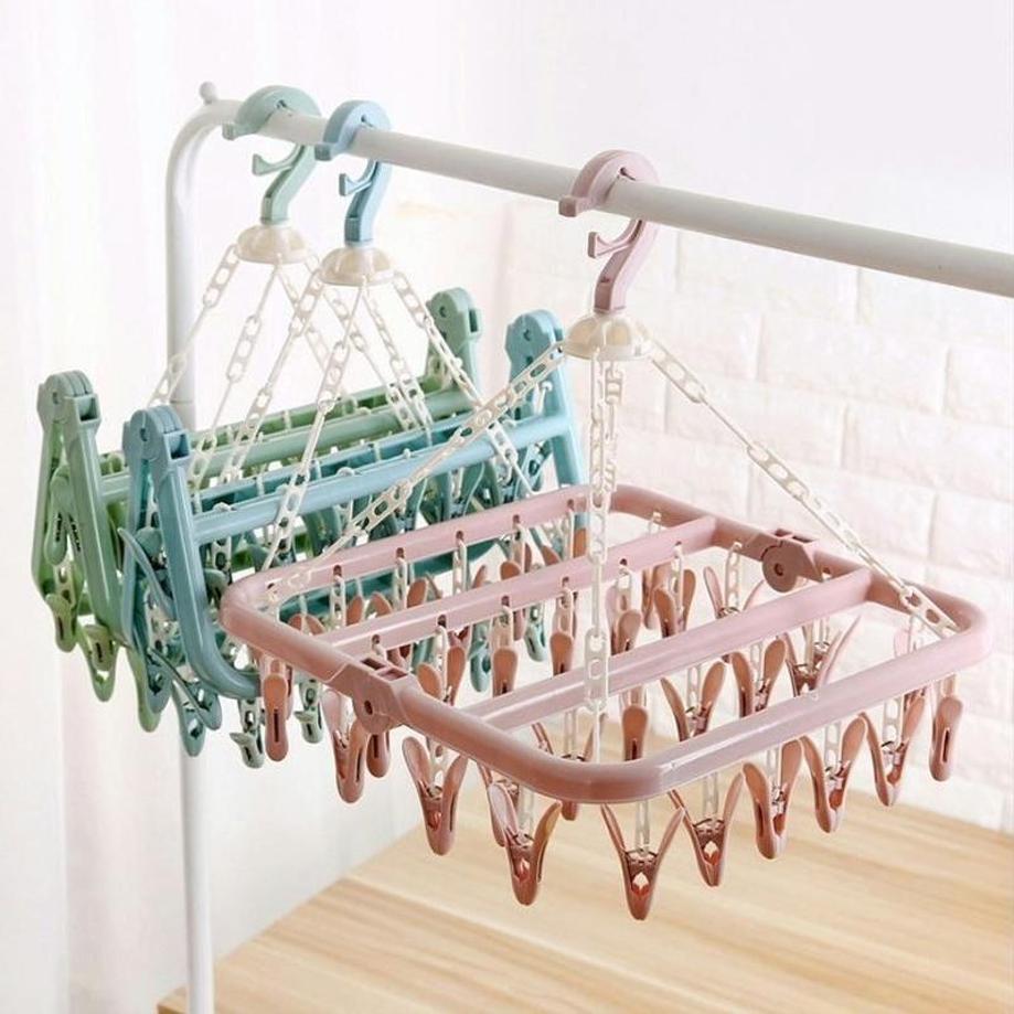 1 Pcs 32 Clips Folding Clothes - Baby Clothing Hanging Rack review and price